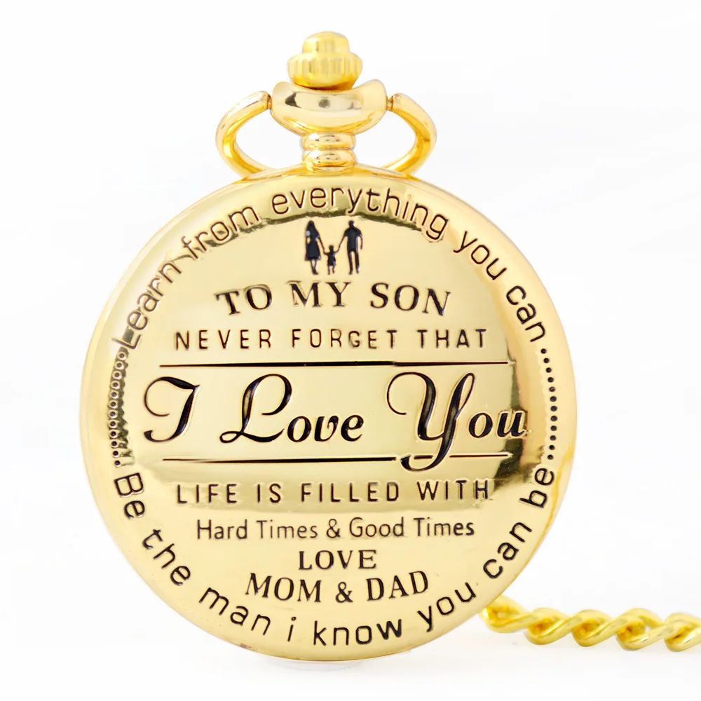 

Wholesale Forever Gold Pocket Watch To My Son Gift parents Gift Boys Epoxy Fob Watches Chain Birthday Graduation PW078