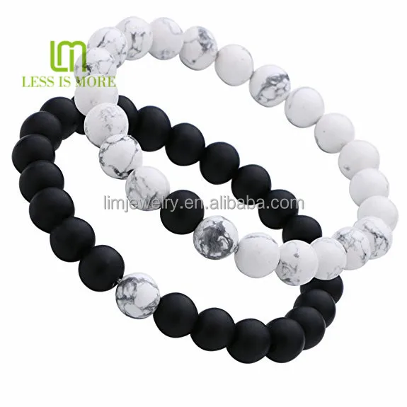 

Yin yang jewelry Couples His & Hers Bracelet Black Matte Agate & White Howlite 8mm Beads bracelet