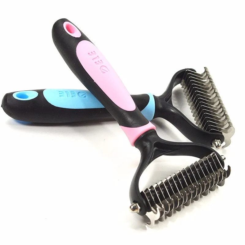 

Dog Cat Pet Brush Stainless Steel Dog Dematting Comb with 2 Sided Professional Grooming Rakes Combs Tool, Pink, blue or as you required