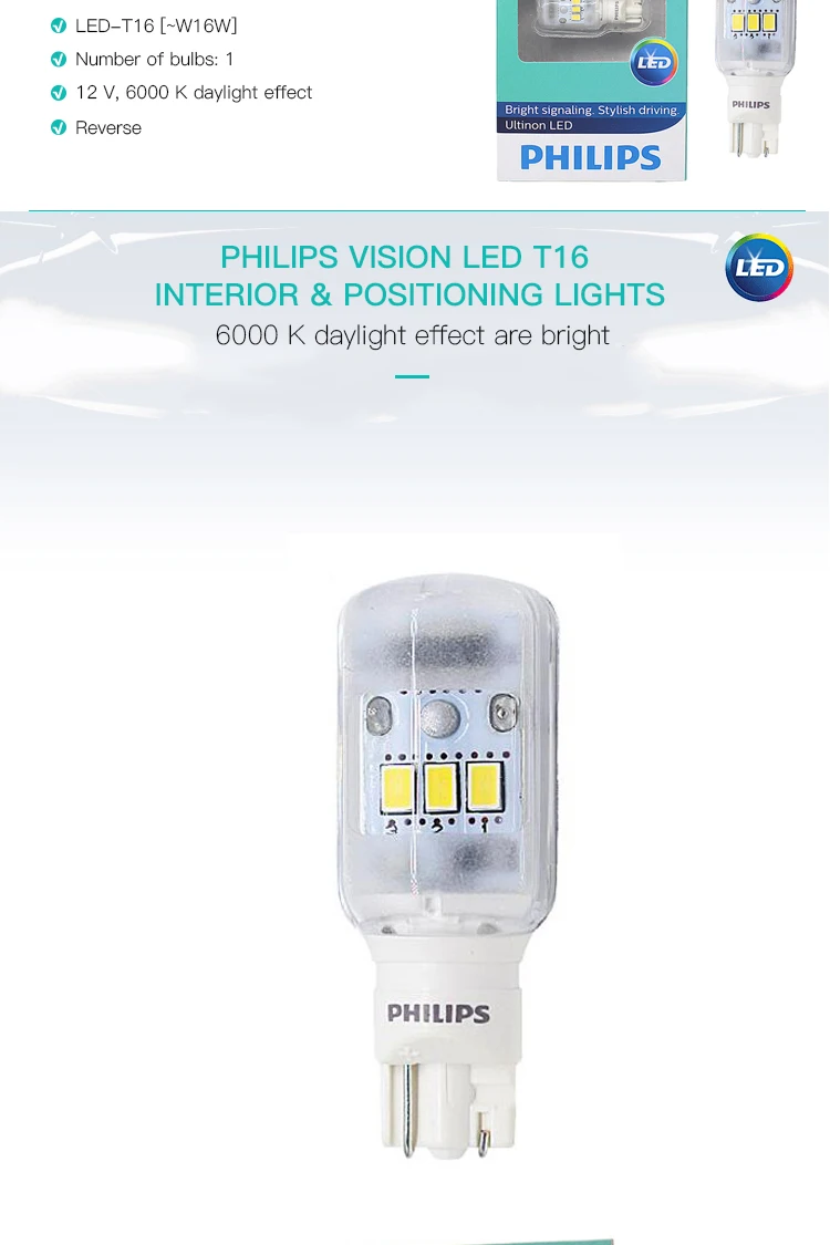 Source Philips LED 921 T16 W16W 11067ULW Ultinon LED 6000K Cool Blue White Signal Reverse Light Indicators Lamp Light, 1X on m.alibaba.com