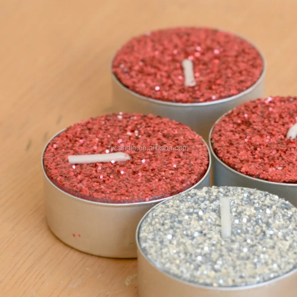 wholesale decorative unscented wax glitter tea light candle