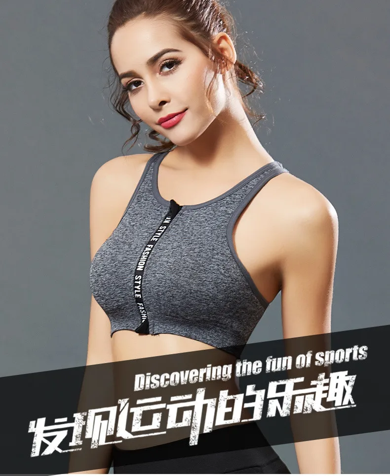 One Piece Full Cup Push Up Bra Running Jogging Fitness Yoga Bra Breathable Shockproof Zipper Sports Bra