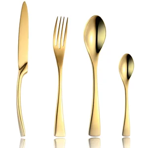 Image of Titanium Gold kaya silverware set, 304 stainless steel gold plate flatware cutlery set for hotel restaurant
