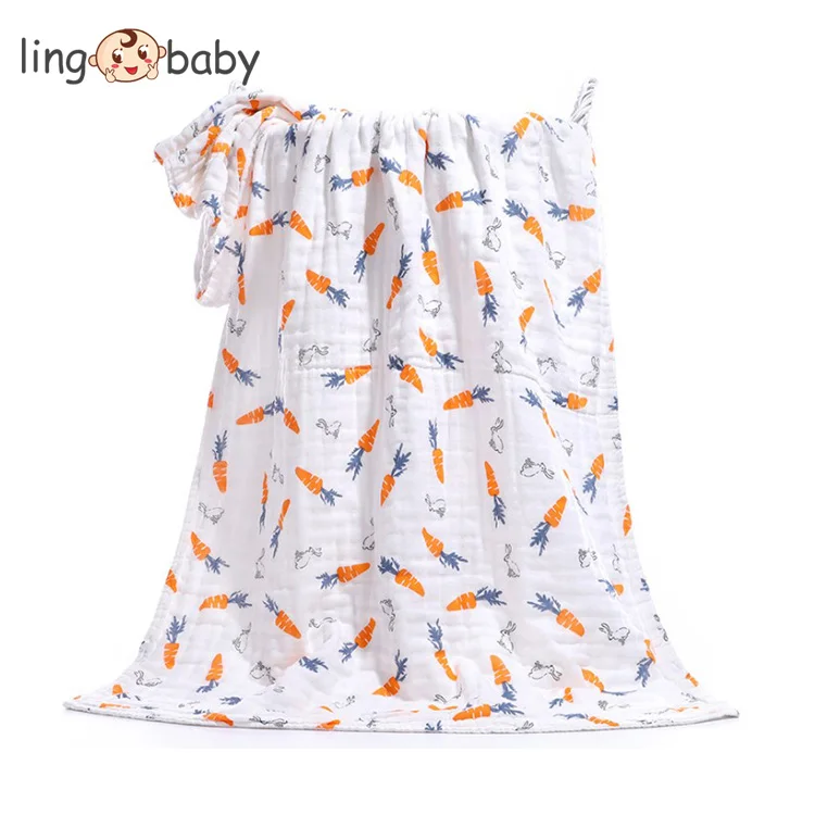 

6 Layers of 100% Muslin Cotton Toddler Blanket with bear/carrot/duck Printed Design 70*140cm