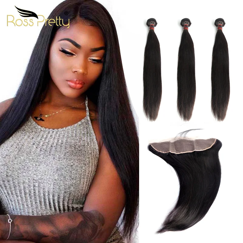 

Ross Pretty Vietnamese 13x4 Swiss Lace Frontal Bundles Natural Black Straight Lace Front with Weave