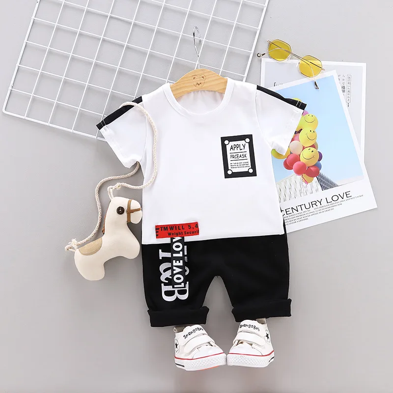 

summer season wholesale children clothing fashion kids boy clothes set, Brown/black/gray