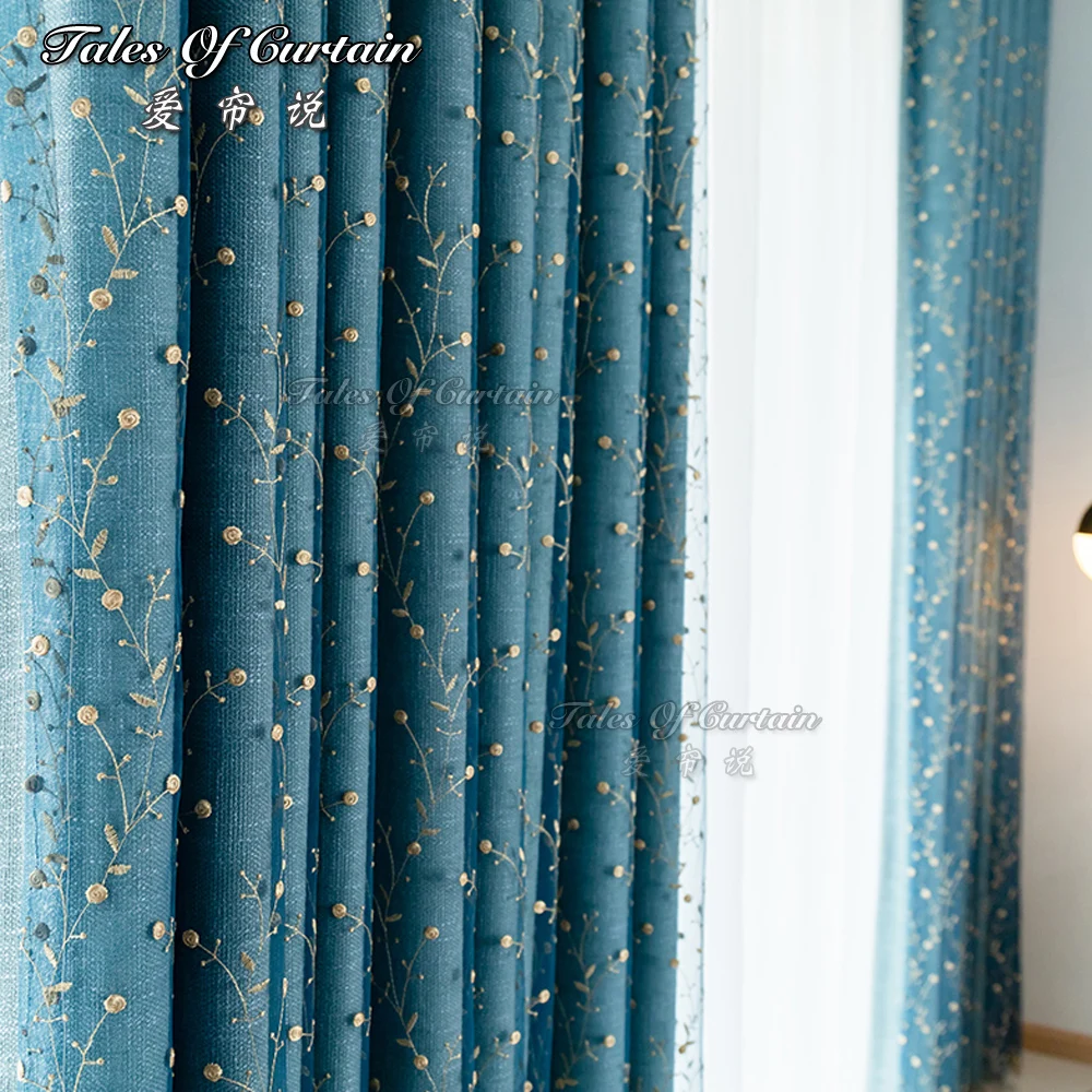 blue and green curtain fabric