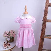 

smocked children's clothing baby girl dress flower peter pan collar short sleeve cotton children clothes wholesale lots 546