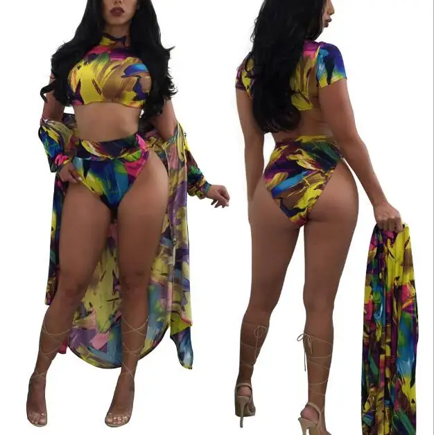 Wholesale Three Pieces Printing Plus Size Swimwear Coverups Bathing Suit Women Beachwear Imported Brazilian Bikini Swimsuits