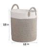 Large Woven Storage Basket, 15"x 13" Cotton Rope Decorative Baskets for Laundry/ Magazine/ Gift Basket