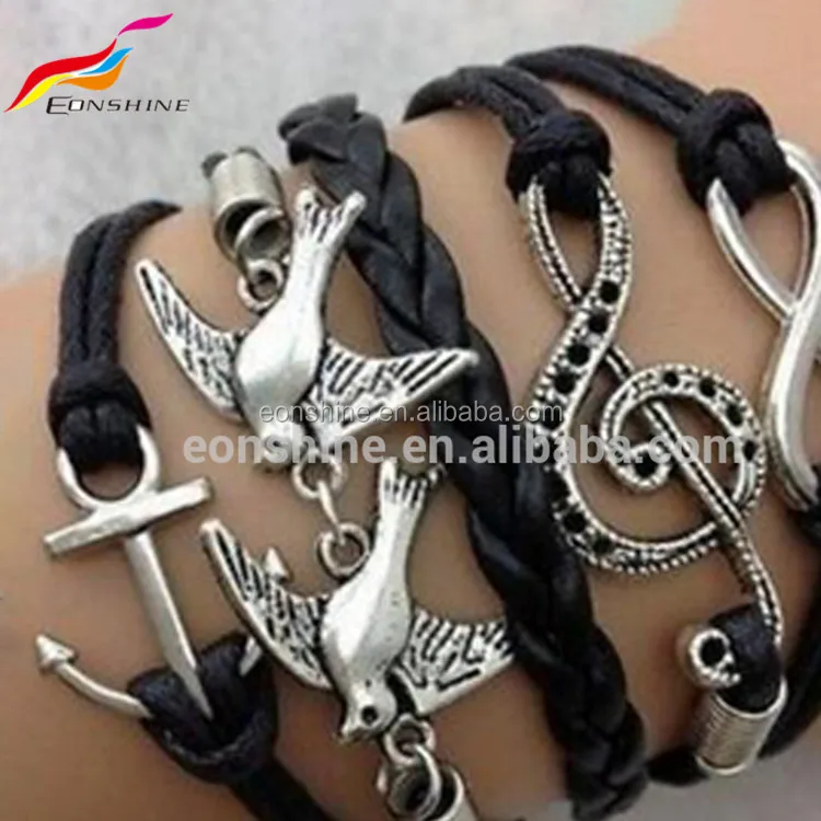 

China Products Cool Black Anchor Cuff Leather Bracelet For Men, Various colors available
