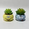 High quality OEM custom funny expression pattern round glazed mini ceramic succulent planter pot for decor