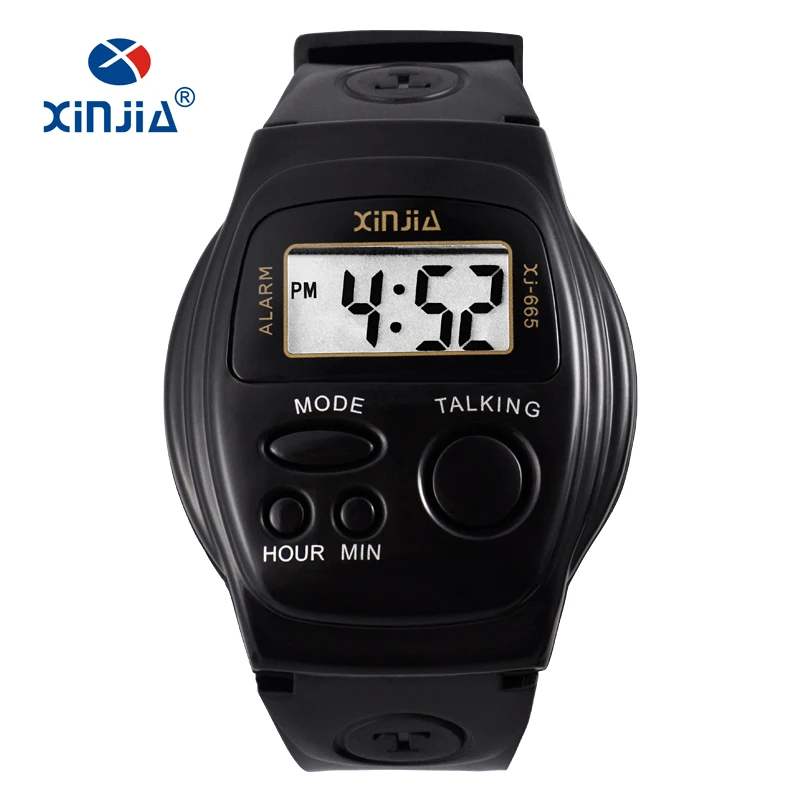 

Black Simple Talking Multi-language Wrist Watch for Blind People