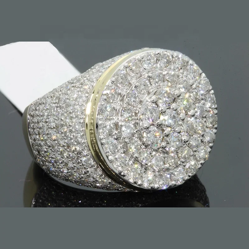 

Luxury Full Micro Pave CZ Hip Hop Finger Ring Jewelry Big Round 18K Gold Pinky Rings For Men, Siver