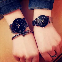 

3805 Fashion Brand Couple Watches Casual Black Round Dial Stainless Steel Band Quartz Wrist Watch Mens Gifts Relogio Feminino
