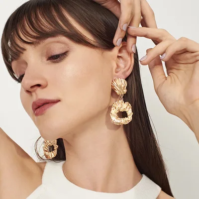 

Dvacaman 2019 Za Fashion Earrings Drop women VINTAGE EARRINGS Hanging Metal Punk Style Geometric Jewelry Gift Party, As picture