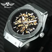 

WINNER Men Military Watches 2018 Fashion Auto Mechanical Wristwatch Rubber Strap Skeleton Stainless-steel Case