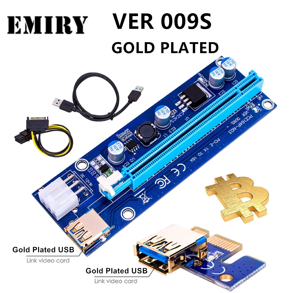 

EMIRY VER 009S PCI-E Riser 1X To 16X Graphics Extension for GPU Mining Powered Riser Adapter Card for Bitcoin Mining, Blue