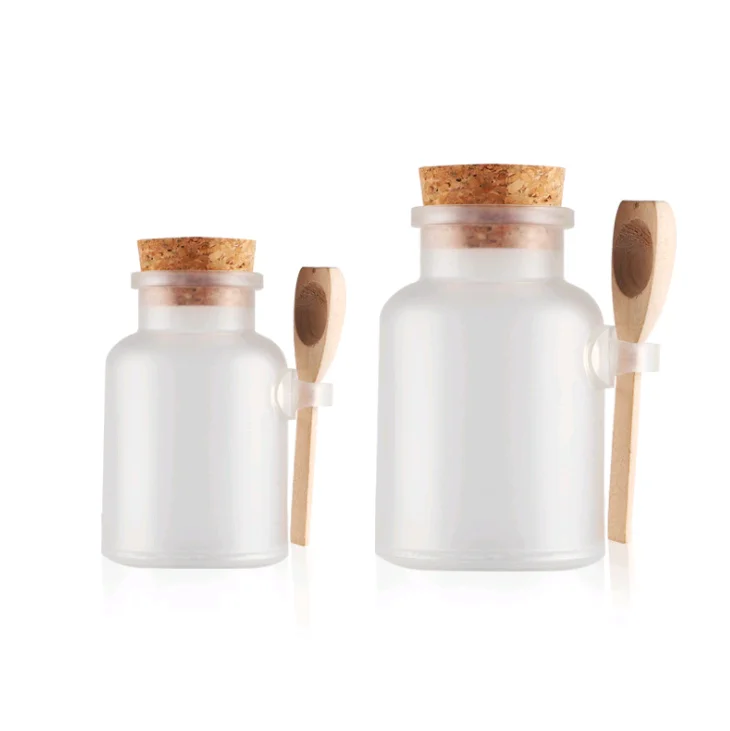 

200g round ABS bath salt plastic bottle powder cream bottle with cork cover wooden spoon