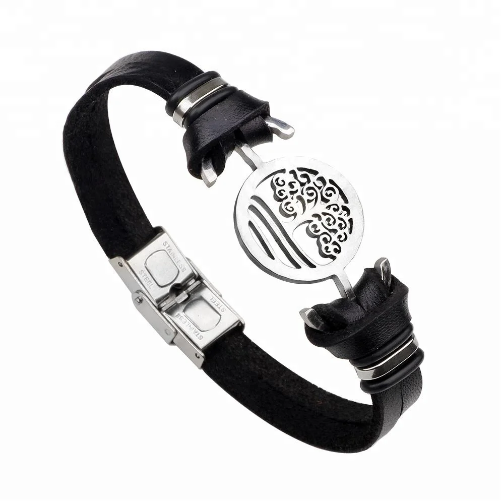 

Womens Fashion Jewelry Accessories Inspiration Stainless Steel Tree Of Life Leather Braided Bracelet, Black;brown
