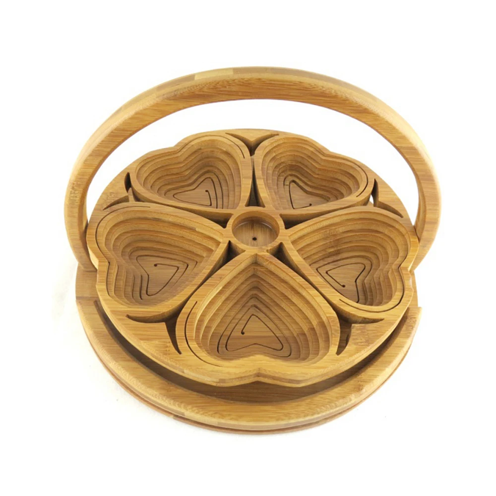 

Hot Selling Bamboo Products 5 Compartment Snack and Fruit Basket