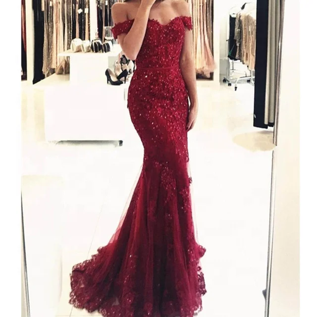 

Lace Applique Wind Red Mermaid Evening Dresses Beads Formal Emerald Green Evening Dress Burgundy Prom Dresses