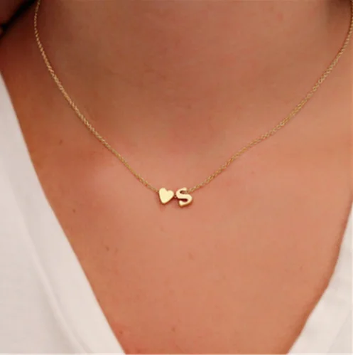 

Tiny Gold Silver Initial Name Choker Necklace 26 Letters &Heart Pendant Necklace Women Collares Collier Gift Jewelry, Silver,gold