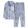 printed lapel long sleeve printed comfortable unisex pajamas