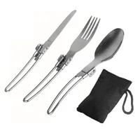 

3 in 1 Stainless Steel Spoon Fork Chopsticks Kits Foldable Detachable Flatware Cutlery Set for Hiking Survival Camping Travel