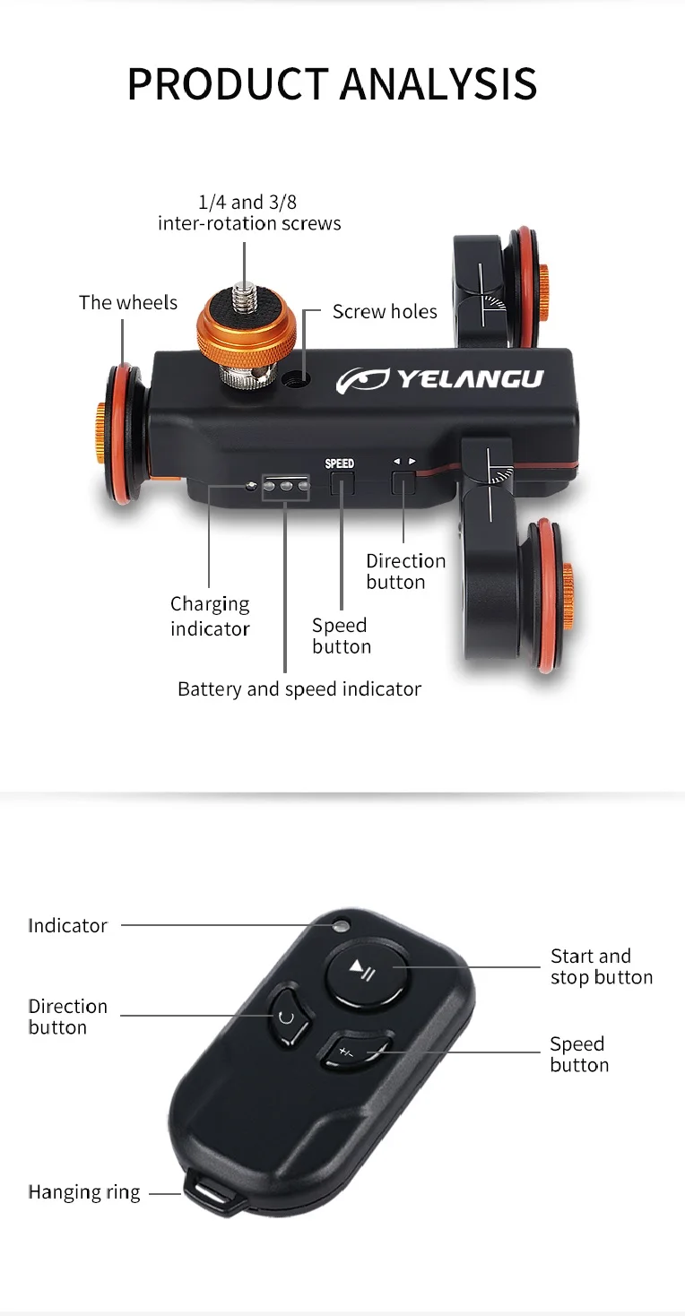 Yelangu Autodolly L4x Motorized Electric Track Rail Slider Dolly Car