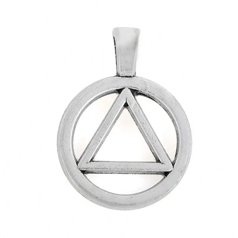 Antique Silver Circle And Triangle Shaped Alcoholics Anonymous Recovery Symbol Charms
