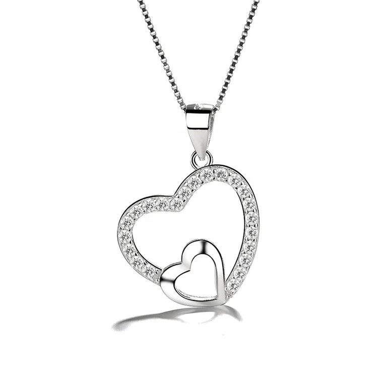 

Love Double Hearts Necklaces Pendant For Women 925 Sterling Silver Pendant Valentine Day Jewelry Gifts