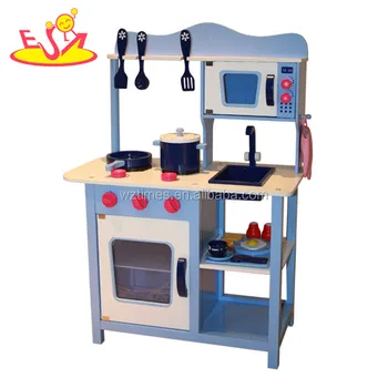 blue wooden play kitchen