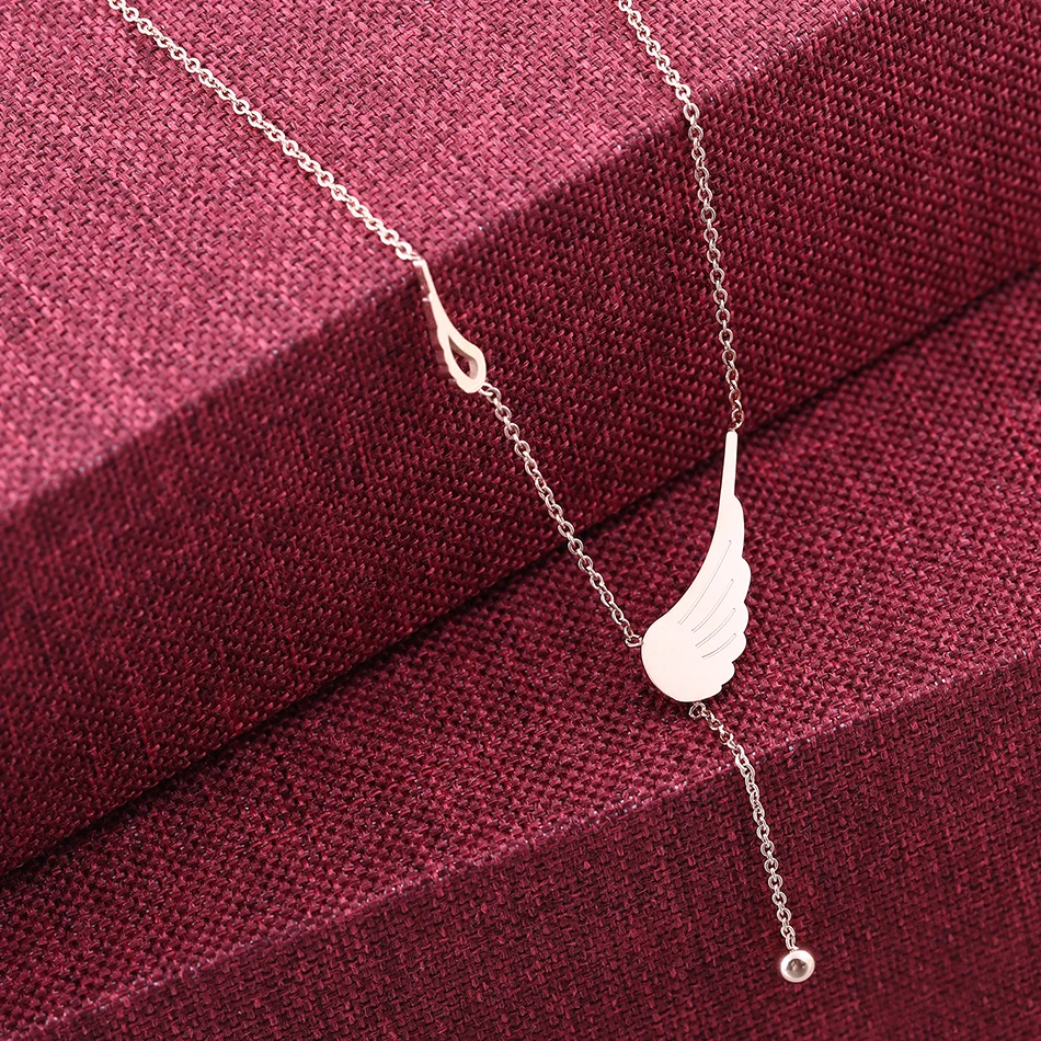 

Gold Plated Necklace Pendant Rose Gold Stainless Steel Wings Simple Style Statement Necklace SS008