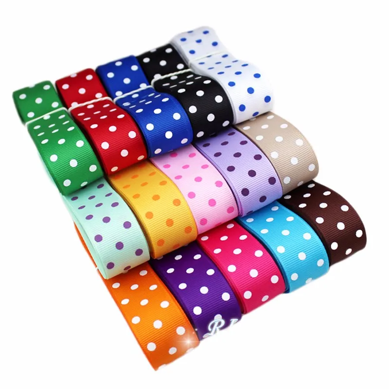 

polka dots printed grosgrain ribbon lovely series polyester christmas decoration ribbon roll (100 yards/roll, Picture