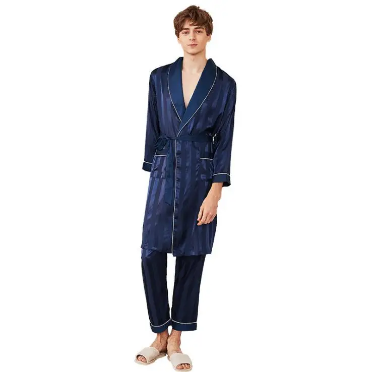 

Wholesale Men's Silk Black Night Robe Men's Gown Set Pajamas, Green;blue;red