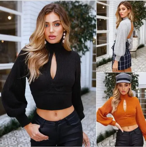 

Walson Women Sexy Long Sleeve Backless Bow Tops Knitted Sweater Crop Top Jumper, 4colors