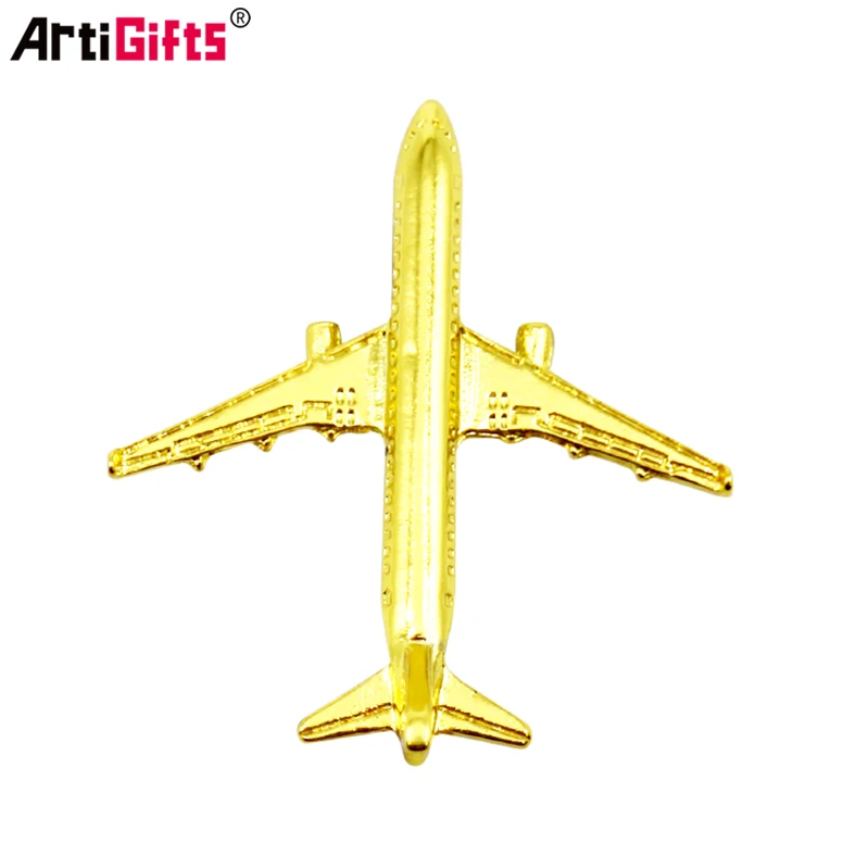 Oem Metal Crafts Professional Manufacturer Aircraft Lapel Pin Badge Custom 3D Metal Gold Security Airplane Badge Lapel Pin