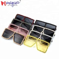 

9 color 2018 Oversize Sunglasses Women Luxury Rhinestone Yellow Pink Square Sunglasses Vintage shades for women