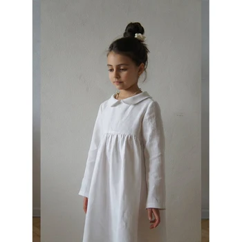 long sleeve white linen dress