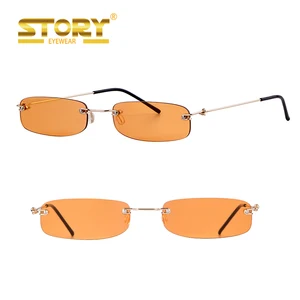 STY93306YD narrow square rimless sunglasses