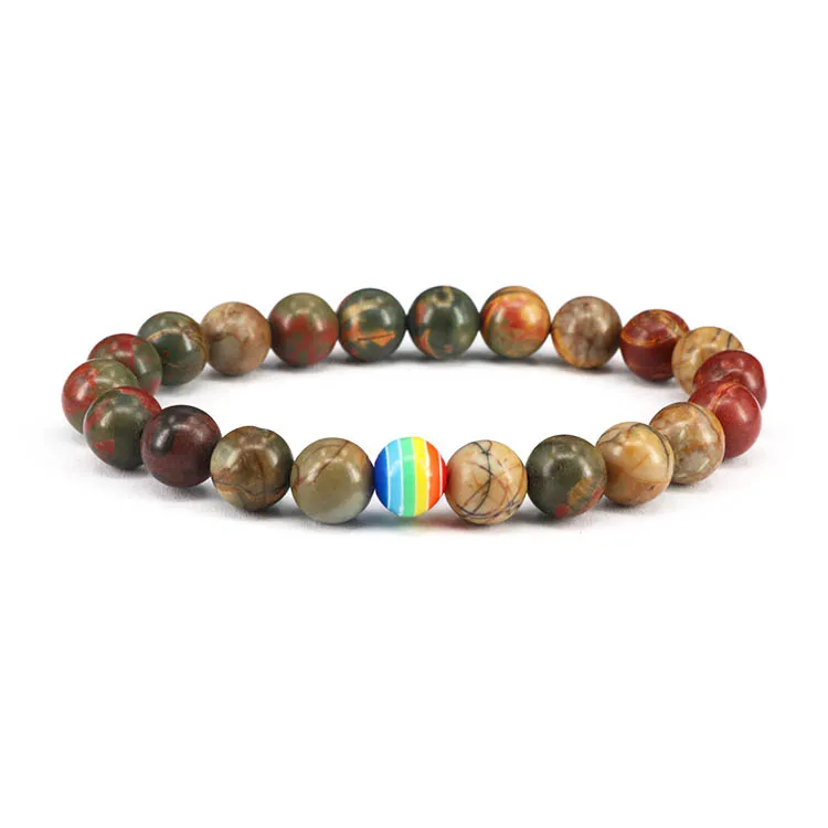 

8mm picasso jasper beads rainbow gay pride jewelry bracelet