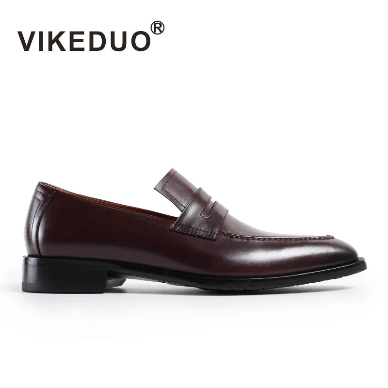 

VIKEDUO Hand Made Fashion Burgundy Penny Loafer Guangzhou Loafers Business Casual Men's Leather Shoes