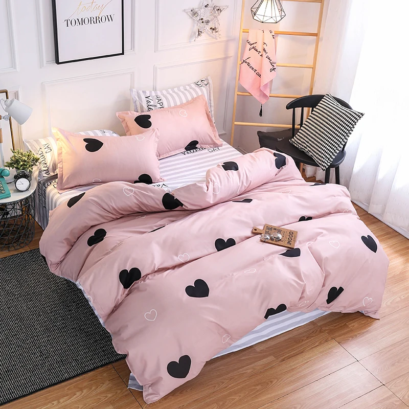 
Hot sale 100% polyester bedding set with small heart printing 