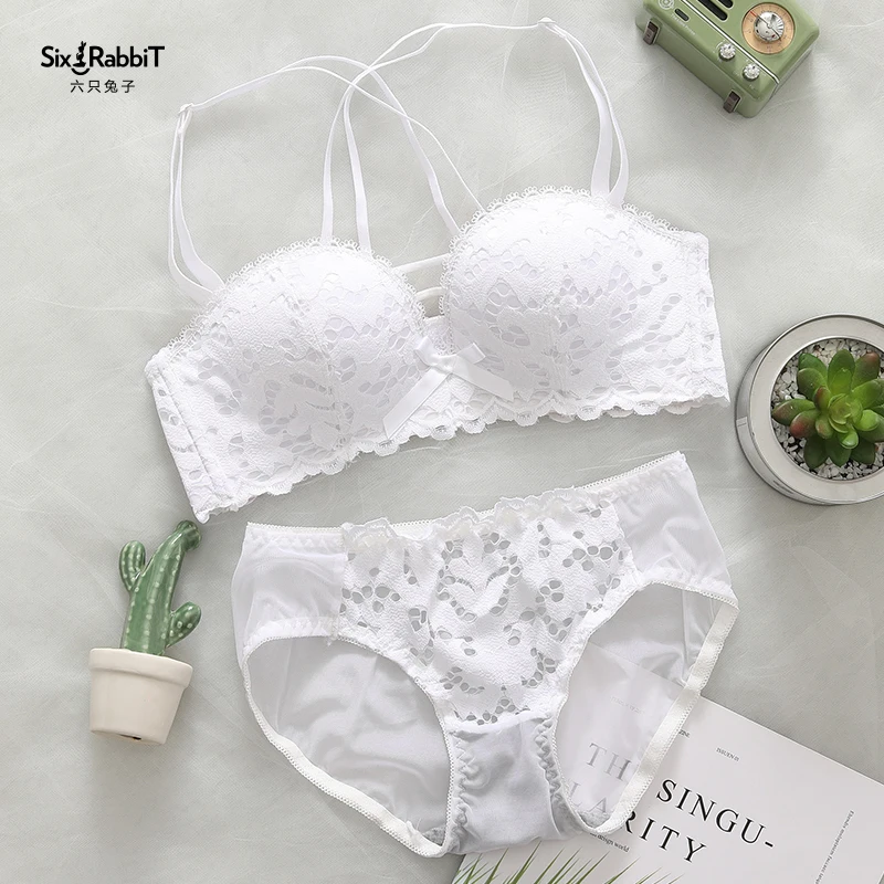 

SIX RABBIT Floral lace Wireless push up breathable ladies panties and bra set