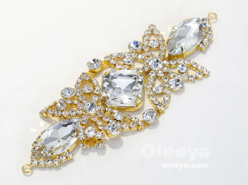 New Arrival Flatback Crystal Appliques 15*5cm Crystal Sew on Rhinestone Appliques for Readymade Garment