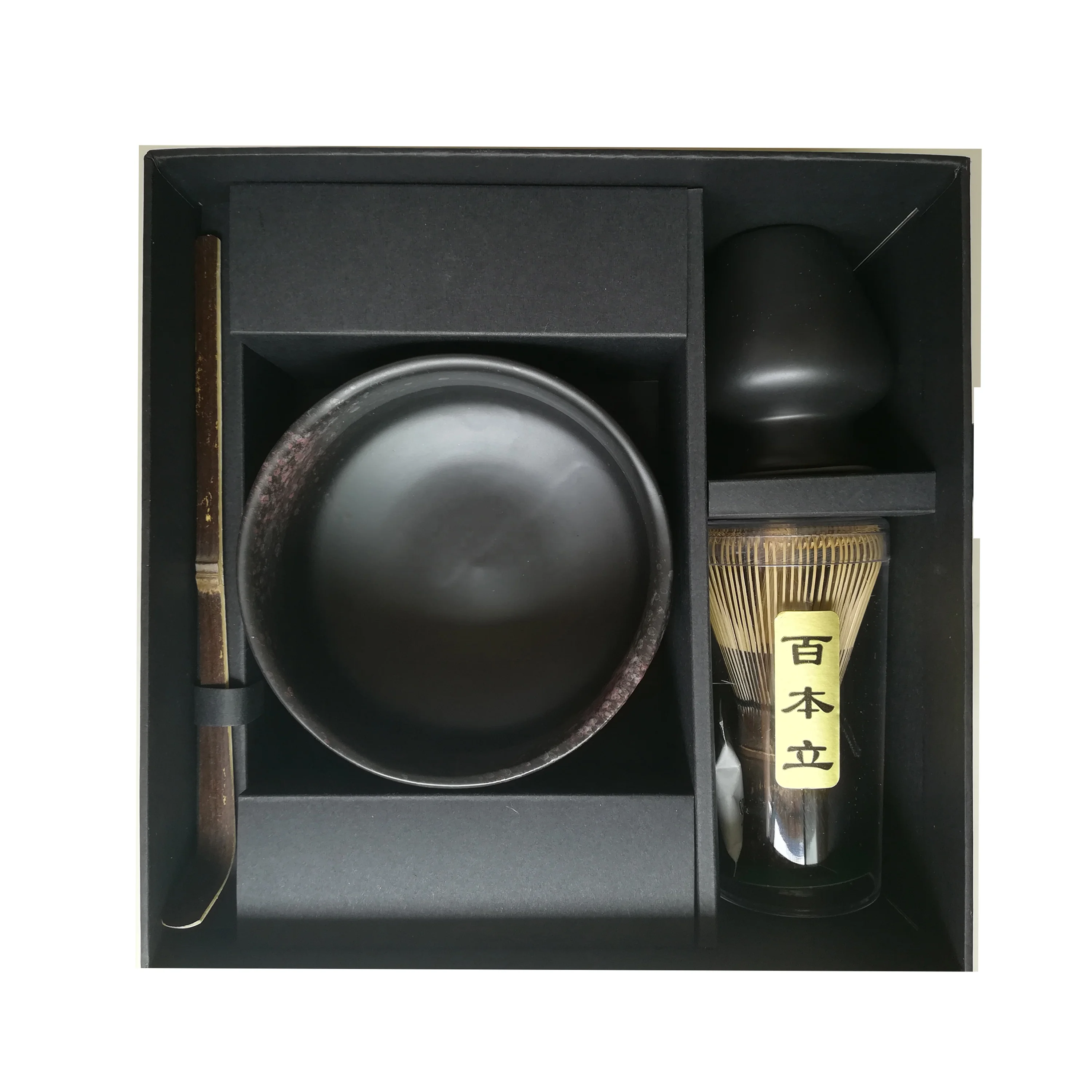 

Christmas Promotional Giftbox Matcha Tea Set with Black Matte Bowl, Chasen, Spoon and Holder for Customized Printing Logo