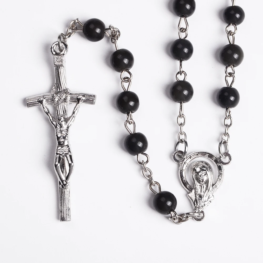 

Best Selling Church Orthodox Cross Black Glass Beads Rosaries Religious Catholic