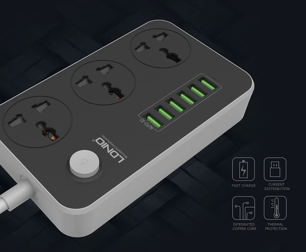 Сетевой фильтр (удлинитель) LDNIO Power Socket 3 розетки 6 USB sc3604