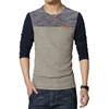 Men's Fashion Buttons Stitching Round Neck T Shirt Long Sleeve Plus Size Top Tees Spring Autumn Custom Patchwork T Shirts